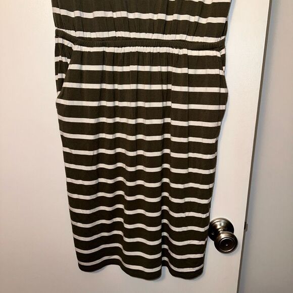 Banana Republic Olive Green Striped Elastic Waist Stretch Dress Medium EUC - Picture 4 of 9